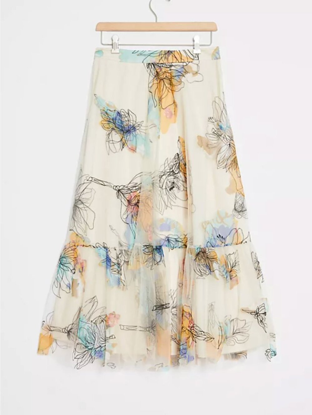 Anthropologie Mathilde Embroidered Tulle Maxi Skirt By Geisha Designs